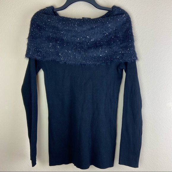 INC International Concepts- Sequined Eyelash-Knit Foldover Sweater - Picture 4 of 10